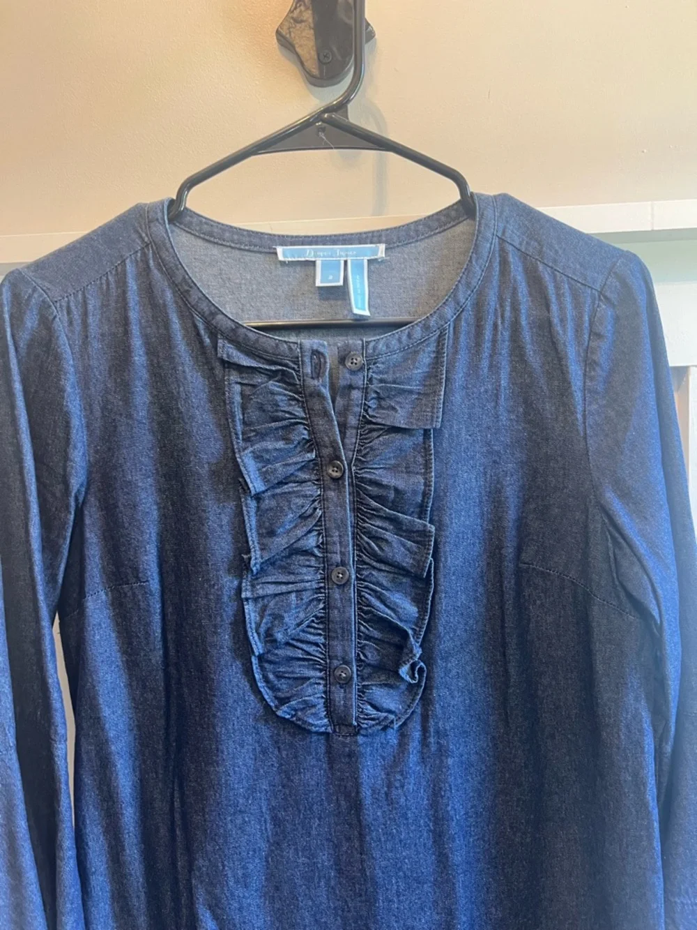 Draper James Navy Ruffle-Front dress - Picture 2 of 3